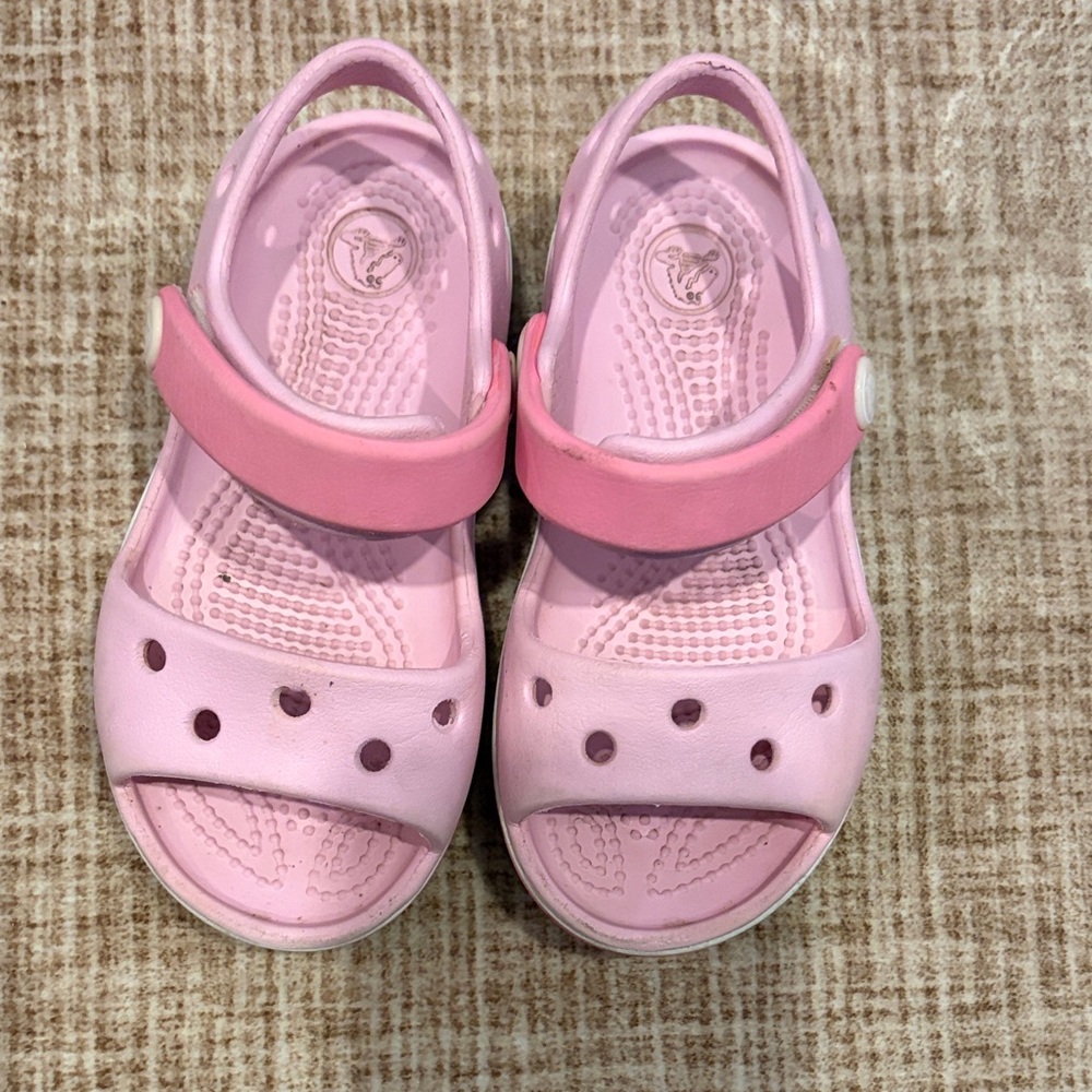 CROCS Youth Pink Hook-and-Loop Sandals